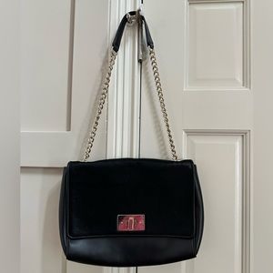 Kate Spade purse. Black velvet and leather with gold chain and buckle.